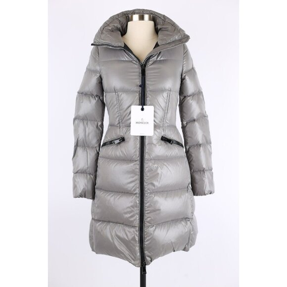 NWT Moncler Jasminum Long Down Coat Women Sz/00 XS Gray $2,100